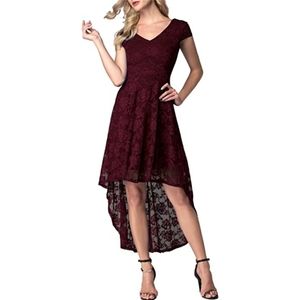 Floral Lace Hi-Lo Burgundy Dress